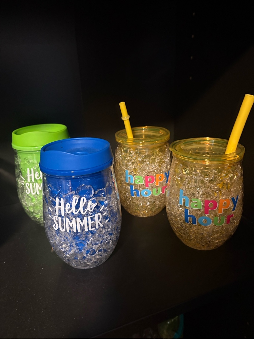 Hello Summer & Happy Hour Insulated Party Tumblers - Blue, Green, Yellow